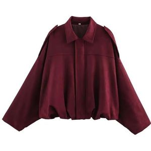 TAUIANE Women's Faux Suede Bomber Jacket Oversized Pilot Coats Fall Lapel Zip Up Motorcycle Streetwear Outerwear Long Sleeves,Burgundy,L