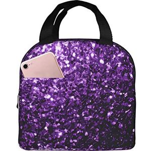 JYQCNSMJYB2 Mooie paarse glitter print geïsoleerde lunchtas voor dames en heren, lichte duurzame draagtas voor kantoor, werk, school