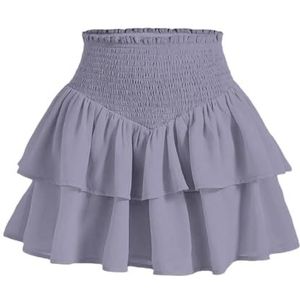 Dames All Season Dagelijks Basic Effen Hoge Taille Gelaagde Mini Preppy Rokken(Purple,L)