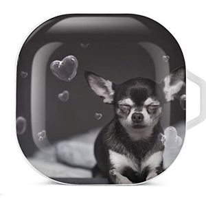 Chihuahua met harten bubbels oordopjes hoesje compatibel met Samsung hard shell beschermhoes wit stijl