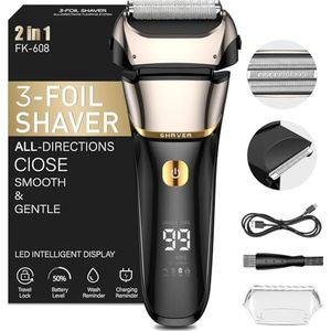 Scheerapparaat voor heren, 2-in-1 elektrisch oplaadbaar USB-scheerapparaat, nat en droog, 100 minuten looptijd, Zero Gap Skin
