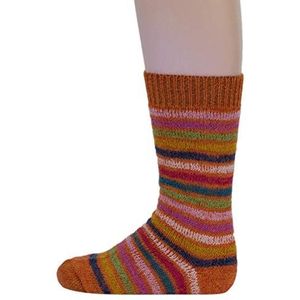 Hirsch Natur, Baby en kinderen pluche gestreepte sokken, 100% wol (kbT), oranje (ring), 23-24 EU