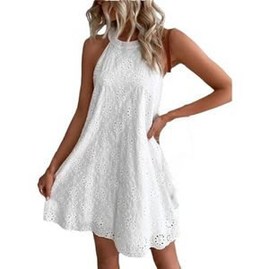 Dvbfufv Dames mini-jurk zomer dames casual O-hals mouwloze A-lijn jurken vrouwelijke mode party strandjurk, Wit, S