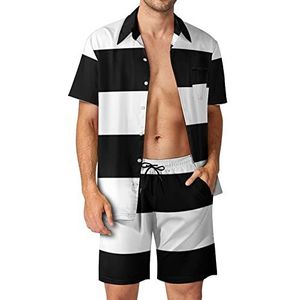 Zwart Wit Straignt Pride Vlag Mannen Hawaiiaanse Bijpassende Set 2 Stuk Outfits Button Down Shirts En Shorts Voor Strand Vakantie