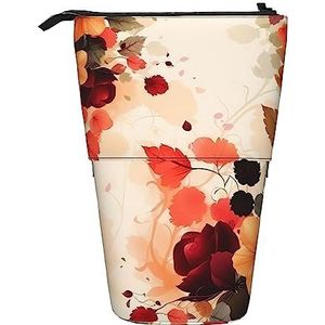 Herfst Mooie Bloemen Etui Telescopische Make-up Tas Pop Up Office Organizer Box Staande Pen Houder Cosmetica Tas met Ritssluiting, Zwart, Eén maat, Munten Pouch