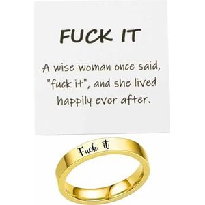 Fuck It Ring, Vierkante Ring Grappige Gegraveerde Fuck It Ring Roestvrijstalen Ring Inspirerende Vriendschapsring Voor Vrouwen (Color : I, Size : 11)