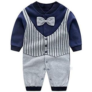 Babyrompertje, lange mouwen, pyjama, katoen, overalls, gentleman met strik, outfit, 6-9 maanden