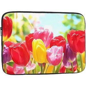 Kleurrijke Tulpen Print Laptop Sleeve Case Waterdichte schokbestendige Computer Cover Tas voor Vrouwen Mannen