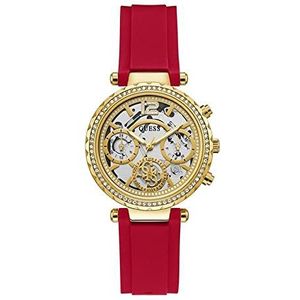 Guess US dames goud-tone en rode siliconen multifunctioneel horloge, Rood, riem