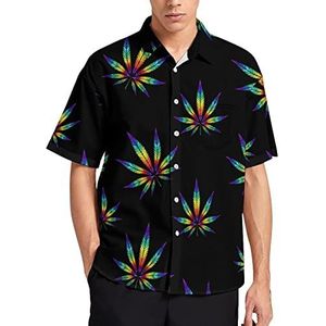 Tie Dye Onkruid Regenboog Blad Hawaiiaans Shirt Voor Mannen Zomer Strand Casual Korte Mouw Button Down Shirts met Zak