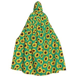 WURTON Lente zonnebloemen bloemen mystieke mantel met capuchon voor mannen en vrouwen, ideaal voor Halloween, cosplay en carnaval, 190 cm