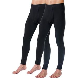 HERMKO 3540 Long Johns lange onderbroek voor heren, 2 stuks, van biologisch katoen, zwart, M