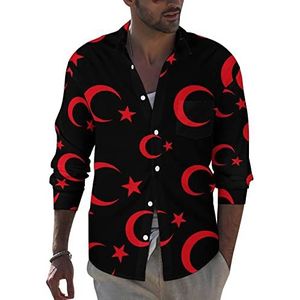 Wapen van Turkije heren button down shirt met lange mouwen casual strand tops met zak normale pasvorm