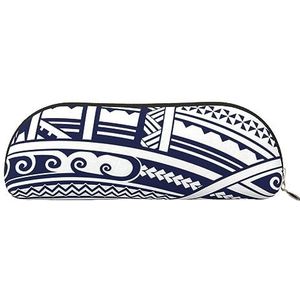 IguaTu Blauw Polynesisch Maori Tribal Patroon Lederen Potlood Pouch - Cosmetische Tas met Gladde Rits - Muntzak - Kantoorbenodigdheden Organizer, Goud, Eén maat, Schooltas