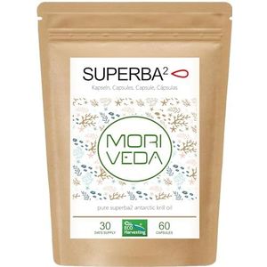 Superba Premium krill olie softgel capsules - met revolutionaire omega 3-olie - veresterde astaxanthine, antioxidanten en vitamines - hart immuunsysteem geheugen - 60 capsules door MoriVeda
