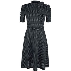 Voodoo Vixen Posie Black Polka Dot Tie-neck Dress Medium-lengte jurk zwart XL