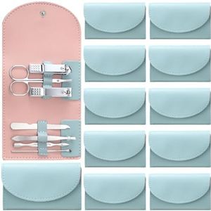 12 Set Manicure Set Bulk Mini Manicure Nail Clipper Kit 7 in 1 RVS Professionele Nagelverzorging Pedicure met Reizen Draagbare Tas Verzorging Kits voor Kerstmis Vrouwen Mannen Thuis (Groen)