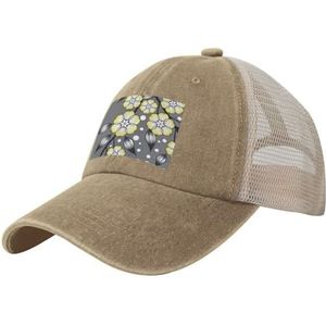 YWSOTRE Grijze en gele ster bloem besneeuwde rand, truckerhoeden cowboy mesh honkbalpet verstelbare klassieke papa hoeden, zoals afgebeeld, one size