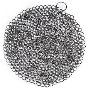 Mythrojan Cast Iron Cleaner, 7 Inches Stainless Steel Round Chainmail Scrubber For Cast Iron Pan Skillet, Wok, Pot, Pan; Pre-Seasoned Pan, Dutch Ovens, Waffle Iron Pans Scraper, Grils, Roasting Pans