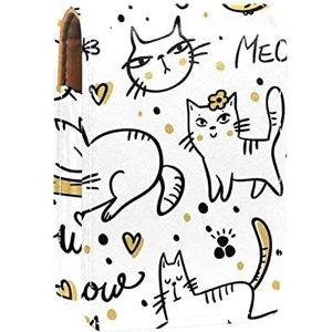Cat Miauw Animal Lip Gloss Houder Lipstick Case Draagbare Mini Lipstick Opbergdoos Reizen Lipstick Organizer Case met Spiegel voor Vrouwen, Meerkleurig, 9.5x2x7 cm/3.7x0.8x2.7 in
