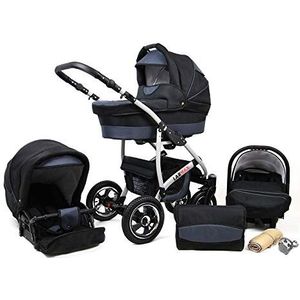 Kinderwagen 3 in 1 complete set met autostoeltje Isofix babybad babydrager Buggy Larmax van ChillyKids black & graphite 3in1 (inclusief autostoeltje)