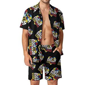 Autisme Awareness Hart Hawaiiaanse sets voor mannen Button Down Korte Mouw Trainingspak Strand Outfits 2XL