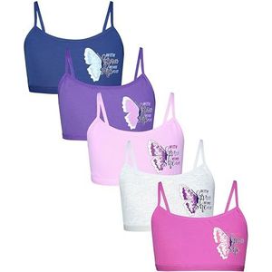 TupTam Meisjes Bustier met Spaghettibandjes 5-Pack, Vlinder Roze Paars Grijs Donkerblauw, 140-146