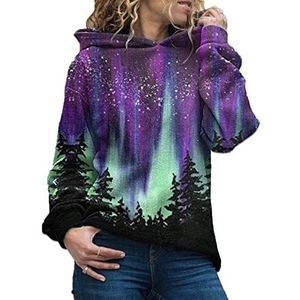 Keepmore Dames Kerstmis Treetop nachthemel 3D-print hoodies lange mouwen casual sweatshirts pullover, lila, XXL