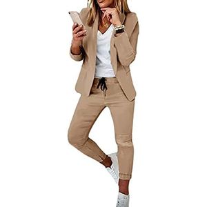 Yokbeer Dames Broekpak Retro Elegant Pak Set Mode Revers Kantoor Blazer Broek 2-delige Slim Fit Geruite Blazer met Pantalon Elegante Zakelijke Ruit/monochrome Outfit voor Op Kantoor