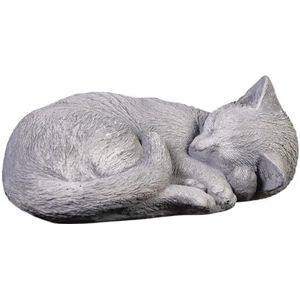 gartendekoparadies.de Slapende kat, stenen figuur, H. 11 cm, 4,5 kg, grijs, vorstbestendig gegoten steen voor buiten