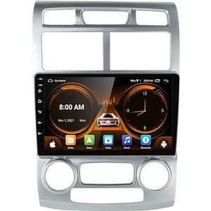 Dubbele DIN Android 14 autoradio voor Kia Sportage 2 2004-2007 9 Duim QLED Touch screen-met Draadloze Carplay Android Auto GPS navigatie 4G WiFi Stuurwielbediening achteruitrijcamera(P4 4G+WIFI 8Core