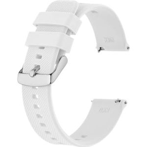 Horlogeband 18mm~22mm Siliconen Horlogeband Heren Dames Vervangende Band Rubber Armband Roestvrijstalen Gesp(White-silver,22mm)