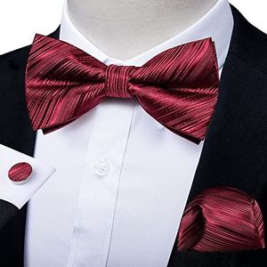 BBCBBZ Mannen Pre-gebonden Vlinderdas Zijde Roze Geweven Bowtie Met Knoop Manchetknopen Hanky ​​Broche Set for Wedding Party man Pak Accessoires(3-Pack)