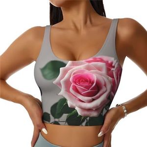 Roze Rose Print Casual Wear Vrouwen Sport Vest Yoga Vest Workout Vest Voor Vrouwen Lichtgewicht Trendy, Zwart, S