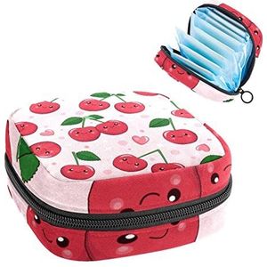 Cherry Pattern Periode Pouch Draagbaar,Tampon Opbergtas voor Maandverband, Meerkleurig, 4.7x6.6x6.6 in/12x17x17 cm