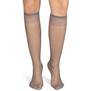 NOQ Dames kniekousen eenkleurig 15 DEN casual stijl drukvrij halfmat transparant met comfortabele bovendeel, twee paar, eenheidsmaat, grijs (grigio), One size