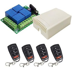QIACHIP Universel 12V 4CH RF 433MHz Draadloze Relais Afstandsbediening Module met Smart Sleutelhanger, 4 Zenders en 1 Ontvanger, 164ft Lange Bereik
