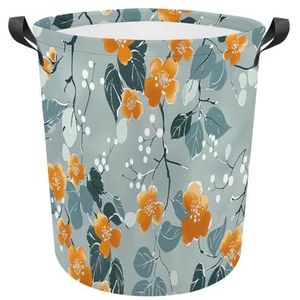 Grote wasmand, opvouwbare wasmand, waterdichte opvouwbare wasbak, kledingzak, kleine oranje bloemen, vrijstaande vuile kledingmanden voor wasgoed, slaapkamer, slaapzaal