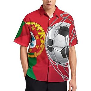 Portugal Vlag Voetbal Goa Mannen Korte Mouw T-Shirt Causale Button Down Zomer Strand Top Met Zak