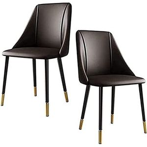 GEIRONV Moderne keukenstoel set van 2, koolstofstalen frame kantoor lounge stoelen woonkamer eetkamer stoelen lederen bijzetstoel Eetstoelen (Color : Brown, Size : 44x43x85cm)
