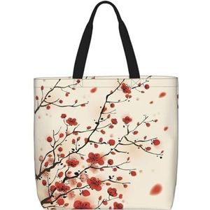 Elegante Paarse Hoge Hakken Met Lippenstift Print Lichtgewicht Reizen Draagtas,Casual Schoudertas Shopper Handtas Werk Tote Bag, Japanse lente pruim bloemen, Eén maat