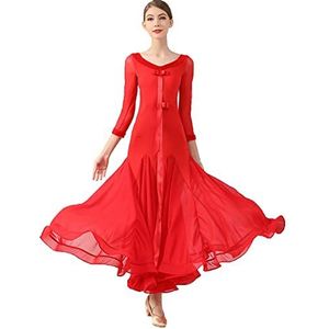 Yhsgscr Ballroom oefenrok met V hals voor dames Grote A lijn rok voor sociale dans Lange flamenco foxtrot dansjurken Slim fit Feestkostuums,Rood,L