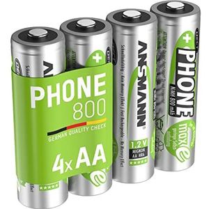 ANSMANN Accu AA Mignon 800mAh 1,2V NiMH voor draadloze telefoon 4 stuks - oplaadbare batterijen met lage zelfontlading maxE - batterijen ideaal voor huistelefoon draadloos - oplaadbare batterij