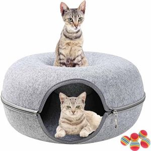 Meowmaze Cat Bed, Meow Maze Tunnel Bed, Zee Four Seasons Utility Cat Tunnel Bed, Detachable Round Felt Cat Tube Play Toy, Washable Interior Cat Play Tunnel (Large,Grey)