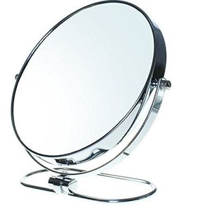Tuka-make-upspiegel 10 x vergroting opvouwbaar, 20 cm tafelspiegel, dubbelzijdig, draaibaar, verchroomde make-upspiegel, staande spiegel, scheerspiegel, tweezijdig: normaal + 10 x vergroting,