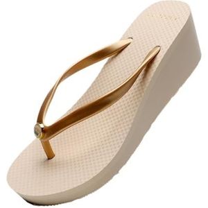 Sandalen, Dames slippers met dikke zool van 6 cm - antislip zomerstrandsandalen Doucheschoenen(Gold,43 EU)
