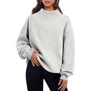 LJCM Dames fleece sweatshirt, casual damessweatshirt met halfhoge kraag voor dagelijks gebruik voor vrouwen, lichtgrijs, S