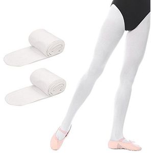 Bezioner 2 Kinderballetmaillots, Dansmaillots met Voetjes voor Kinderen en Dames, Wit 2 Paar, S