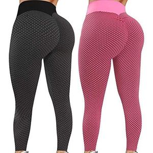 Vrouwen TIK Tok Leggings 2 Stks, Honingraat Butt Lifting Yoga Broek Hoge Taille Buik Controle Gym Running Panty KaloryWee, B-Roze, XL