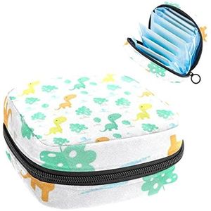 Periode Pouch, Draagbare Tampon Opbergtas voor Maandverband, Dinosaurus Patroon, Meerkleurig, 4.7x6.6x6.6 in/12x17x17 cm